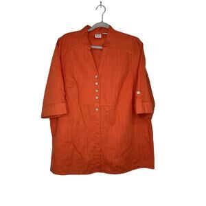 Alexandra Bartlett 100% Linen Blouse 2x Orange Pleated Vintage Cruise Summer